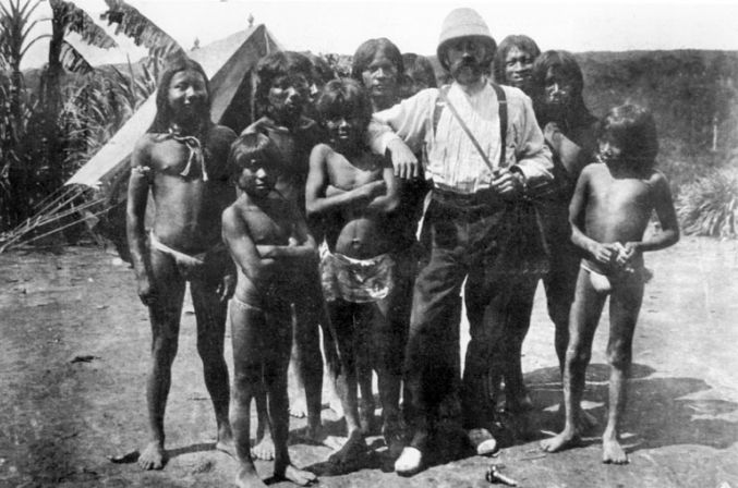 Explorer Robuchon with Uitoto people in the Putumayo during the rubber boom